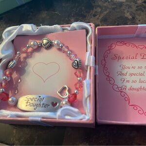 Heartfelt Daughter Bracelet with Pink and Silver Accents